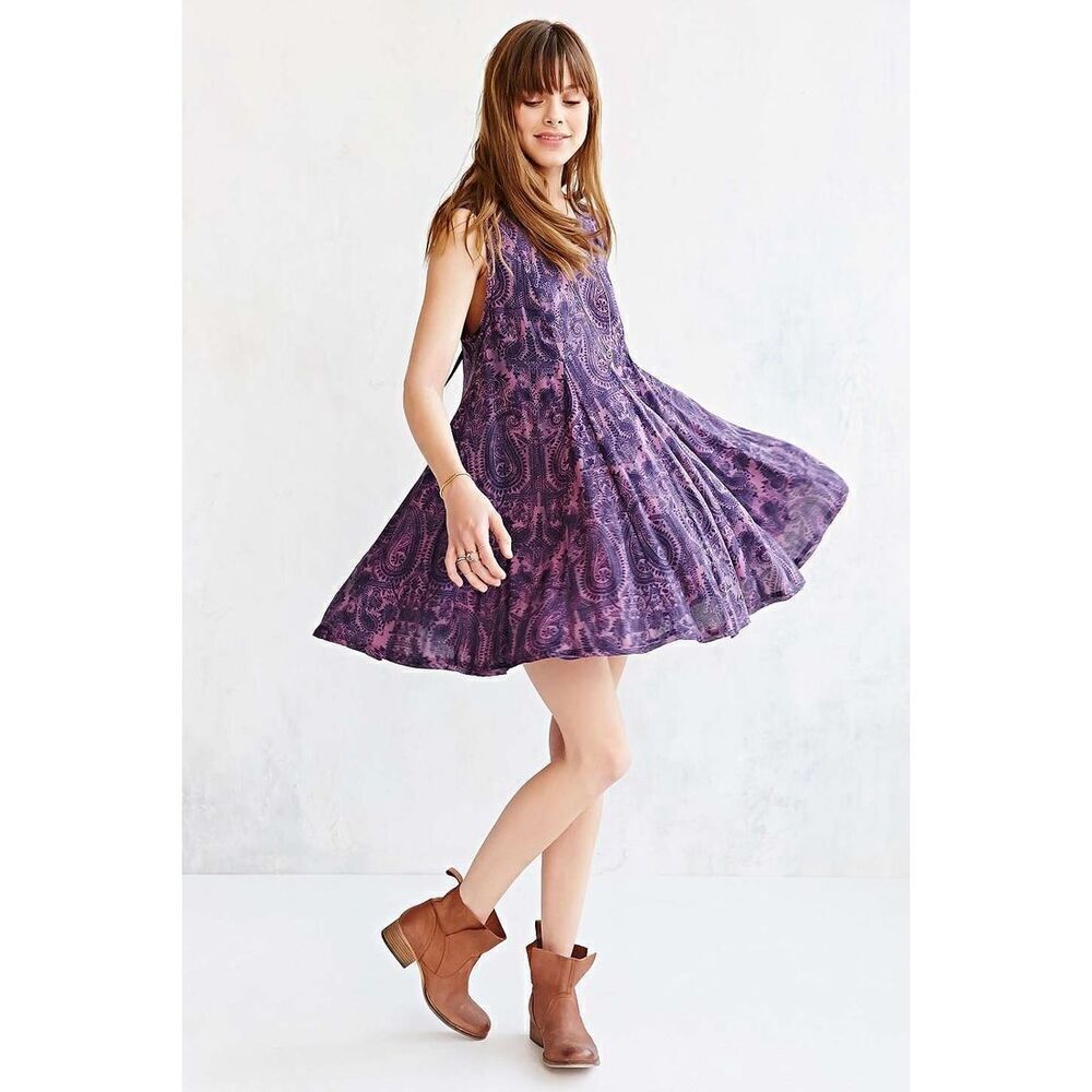 Ecote Urban Outfitters Paisley Trapeze Mini Dress in Purple XS